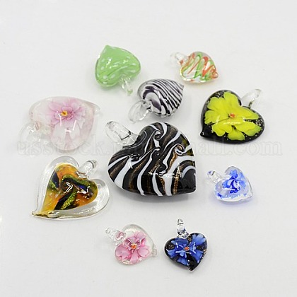 Perfect Valentines Gift Idea for Her Mixed Color Handmade Lampwork Heart Pendants US-LAMP-MSMC003-18-1