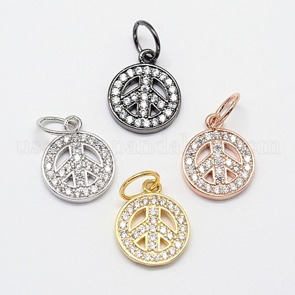 CZ Brass Micro Pave Cubic Zirconia Peace Sign Charms US-ZIRC-L018-05-1