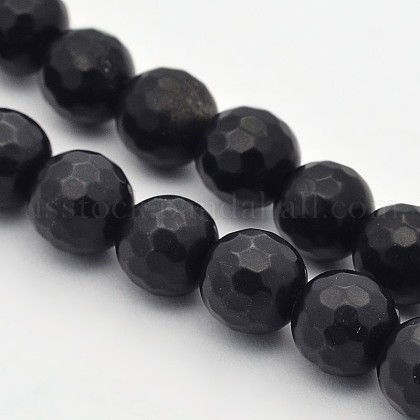 Faceted Round Natural Black Stone Beads Strands US-G-E302-066-8mm-1