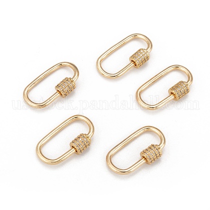 Brass Micro Pave Clear Cubic Zirconia Screw Carabiner Lock Charms US-ZIRC-T010-10G-1
