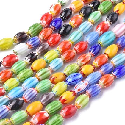 Oval Handmade Millefiori Glass Beads Strands US-LK-R004-38-1