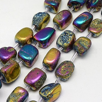 Electroplate Natural Druzy Quartz Crystal Cuboid Beads Strands US-G-L043-04-1