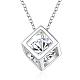 Silver Color Plated Brass Cubic Zirconia Cube Pendant Necklace US-NJEW-BB00455-1