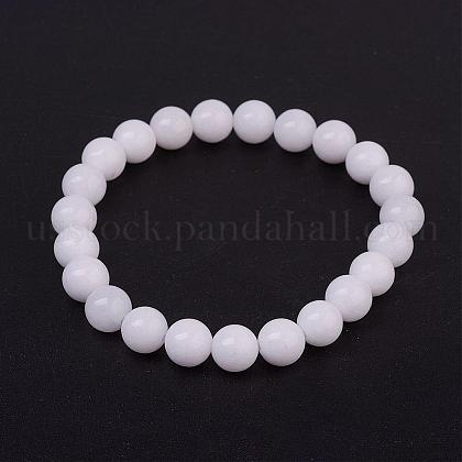 Natural White Jade(Dyed) Stretch Bracelets US-BJEW-JB02964-1