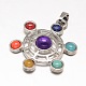 Chakra Jewelry Brass Gemstone Flat Round Pendants US-KK-J298-24-NR-1