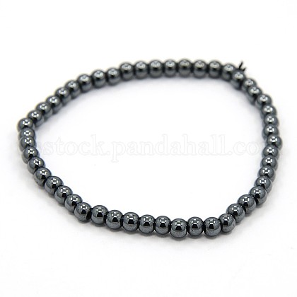 Elastic Non-Magnetic Synthetic Hematite Beaded Stretch Bracelets US-BJEW-O017-02-1