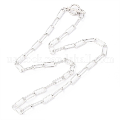 304 Stainless Steel Paperclip Chain Necklaces US-NJEW-H305-10P-1