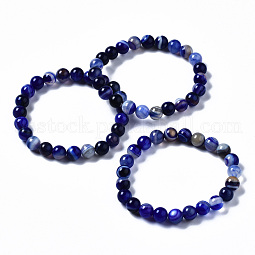 Natural Striped Agate/Banded Agate Beaded Stretch Bracelets US-BJEW-Q692-03E