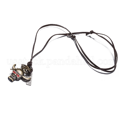 Adjustable Men's Zinc Alloy Pendant and Leather Cord Lariat Necklaces US-NJEW-BB15998-1