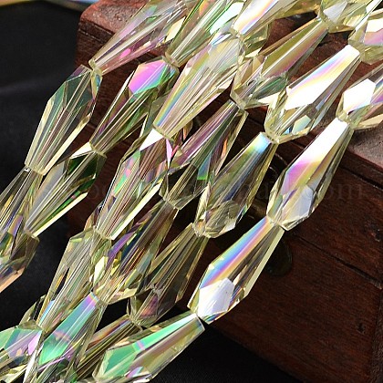 Full Rainbow Plated Faceted Teardrop Glass Bead Strands US-EGLA-J096-FR02-1