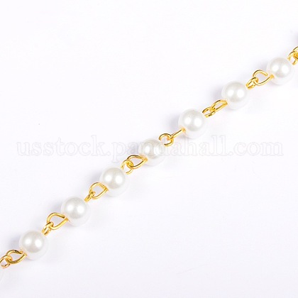 Handmade Round Glass Pearl Beads Chains for Necklaces Bracelets Making US-AJEW-JB00036-01-1