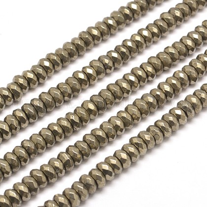 Faceted Rondelle Natural Pyrite Beads Strands US-G-I126-11-8x5mm-1
