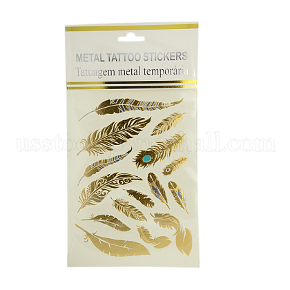 Cool Body Art Feather Shaped Removable Fake Temporary Tattoos Metallic Paper Stickers US-AJEW-I008-06-1