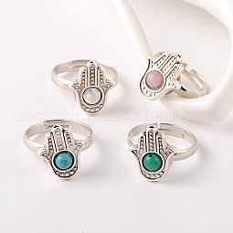 Tibetan Style Natural & Synthetic Mixed Stone Cuff Rings US-RJEW-JR00126