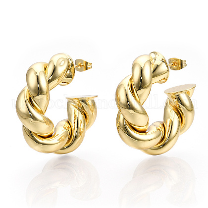 Brass Twist Round Stud Earrings US-EJEW-P214-14G-1