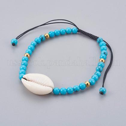 Synthetic Turquoise(Dyed) Braided Bead Bracelets US-BJEW-JB04078-01-1