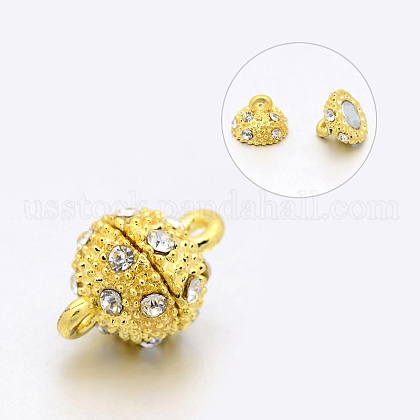 Alloy Rhinestone Magnetic Clasps with Loops US-RB-H116-3-G-1