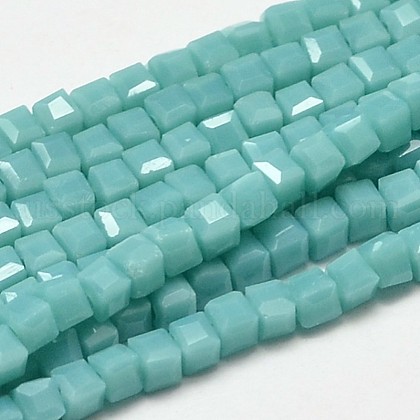 Faceted Cube Glass Beads Strands US-EGLA-J133-C06-1