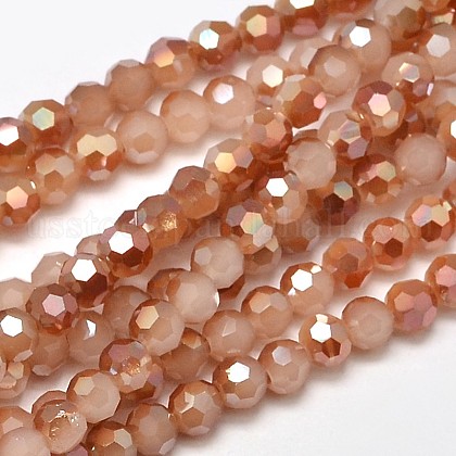 Faceted(32 Facets) Round Half Rainbow Plated Imitation Jade Electroplate Glass Beads Strands US-EGLA-J130-HR05-1
