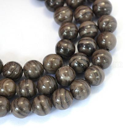 Natural Black Wood Lace Stone Round Bead Strands US-G-E334-6mm-03-1