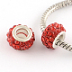 Polymer Clay Rhinestone European Large Hole Beads with Silver Color Plated Brass Cores US-FPDL-R002-06-1