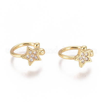 Golden Plated Brass Micro Pave Cubic Zirconia Cuff Earrings US-EJEW-L244-36G-1