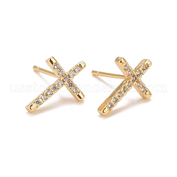 Clear Cubic Zirconia Cross Stud Earrings US-EJEW-G288-31G
