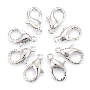 Zinc Alloy Lobster Claw Clasps, Parrot Trigger Clasps, Cadmium Free & Lead Free, Platinum, 16x8mm, Hole: 2mm