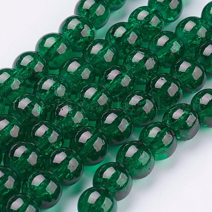 1Strand Dark Green Transparent Crackle Glass Round Beads Strands US-X-CCG-Q001-6mm-17-1