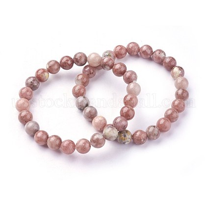 Natural Plum Blossom Jade Beads Stretch Bracelets US-BJEW-F380-01-B08-1