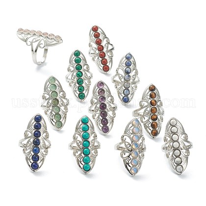 Adjustable Natural & Synthetic Gemstone Finger Rings US-RJEW-E166-06P-1