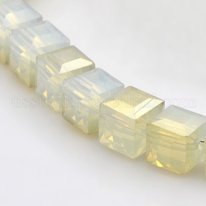 Half Rainbow Plated Imitation Opalite Glass Faceted Cube Beads Strands US-GLAA-A031-8mm-HR06-1