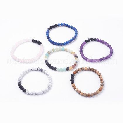 Frosted Natural Gemstone Stretch Bracelets US-BJEW-JB03361-1