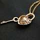 Heart Lock and Key Real Gold Plated Alloy Rhinestone Pendant Sweater Necklaces US-NJEW-DD0009-072E-2