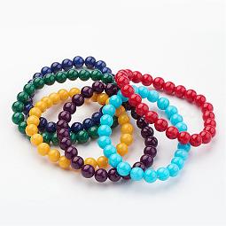 Natural Mashan Jade Beads Stretch Bracelets US-BJEW-JB03077