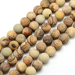 Frosted Natural Picture Jasper Round Bead Strands US-G-M064-10mm-05