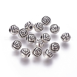 Tibetan Style Alloy Round Carved Flower Beads US-TIBEB-2543-AS-RS