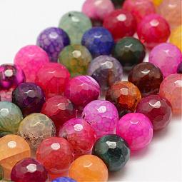 Faceted Natural Dragon Veins Fire Crackle Agate Beads Strands US-G-F447-10mm-F01