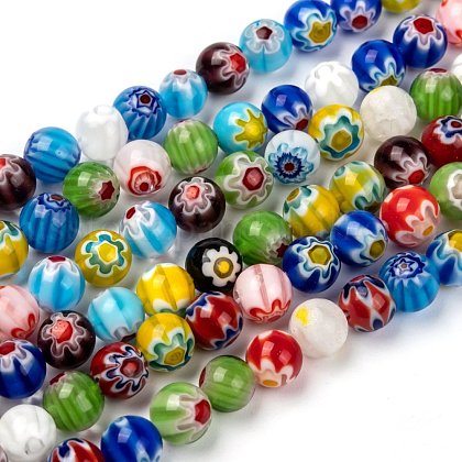 Handmade Millefiori Glass Beads Strands US-LK14-1