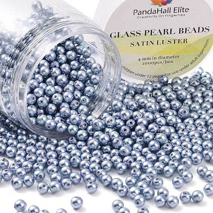 PandaHall Elite 4mm About 1000Pcs Glass Pearl Beads Medium Slate Blue Tiny Satin Luster Loose Round Beads in One Box for Jewelry Making US-HY-PH0002-06-B-1