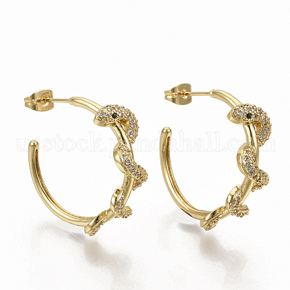 Brass Micro Pave Clear Cubic Zirconia Stud Earrings US-EJEW-S208-019-1