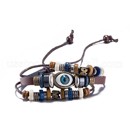 Adjustable Eye Design Unisex Leather Multi-strand Bracelets US-BJEW-BB15543-A-1