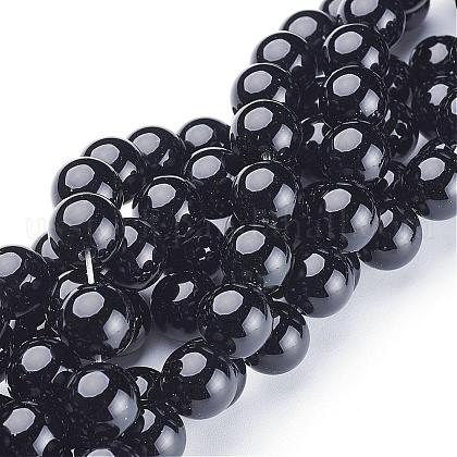 Natural Black Onyx Round Beads Strands US-GSR12mmC097-1