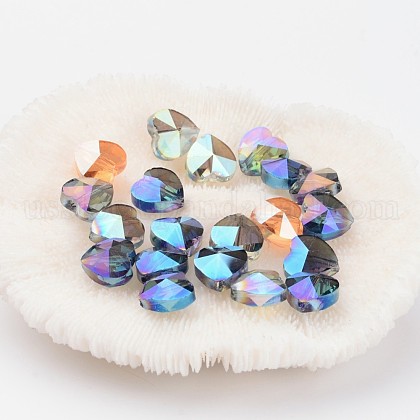 Electroplate Faceted Glass Heart Beads US-EGLA-R091-M-1