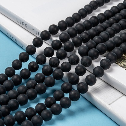 Dyed & Heated Natural Black Agate Bead Strands&nbsp;US-G-H056-8mm-6