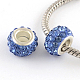 Polymer Clay Rhinestone European Large Hole Beads with Silver Color Plated Brass Cores US-FPDL-R002-08-1