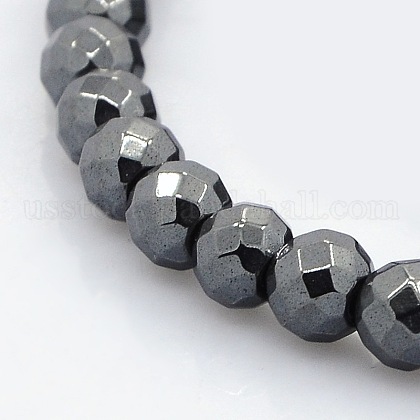 Faceted Round Non-magnetic Synthetic Hematite Beads Strands US-G-P061-60-6mm-1