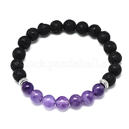 Natural Amethyst Beads Stretch Bracelets US-BJEW-R309-02-A03