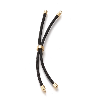 Nylon Twisted Cord Bracelet Making, Slider Bracelet Making, with Eco-Friendly Brass Findings, Round, Golden, Black, 8.66~9.06 inch(22~23cm), Hole: 2.8mm, Single Chain Length: about 4.33~4.53 inch(11~11.5cm)