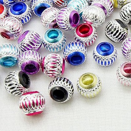 Mixed Color Lantern Aluminium Round Beads Fit Charm Bracelets US-X-ALUM-AR10mm-1